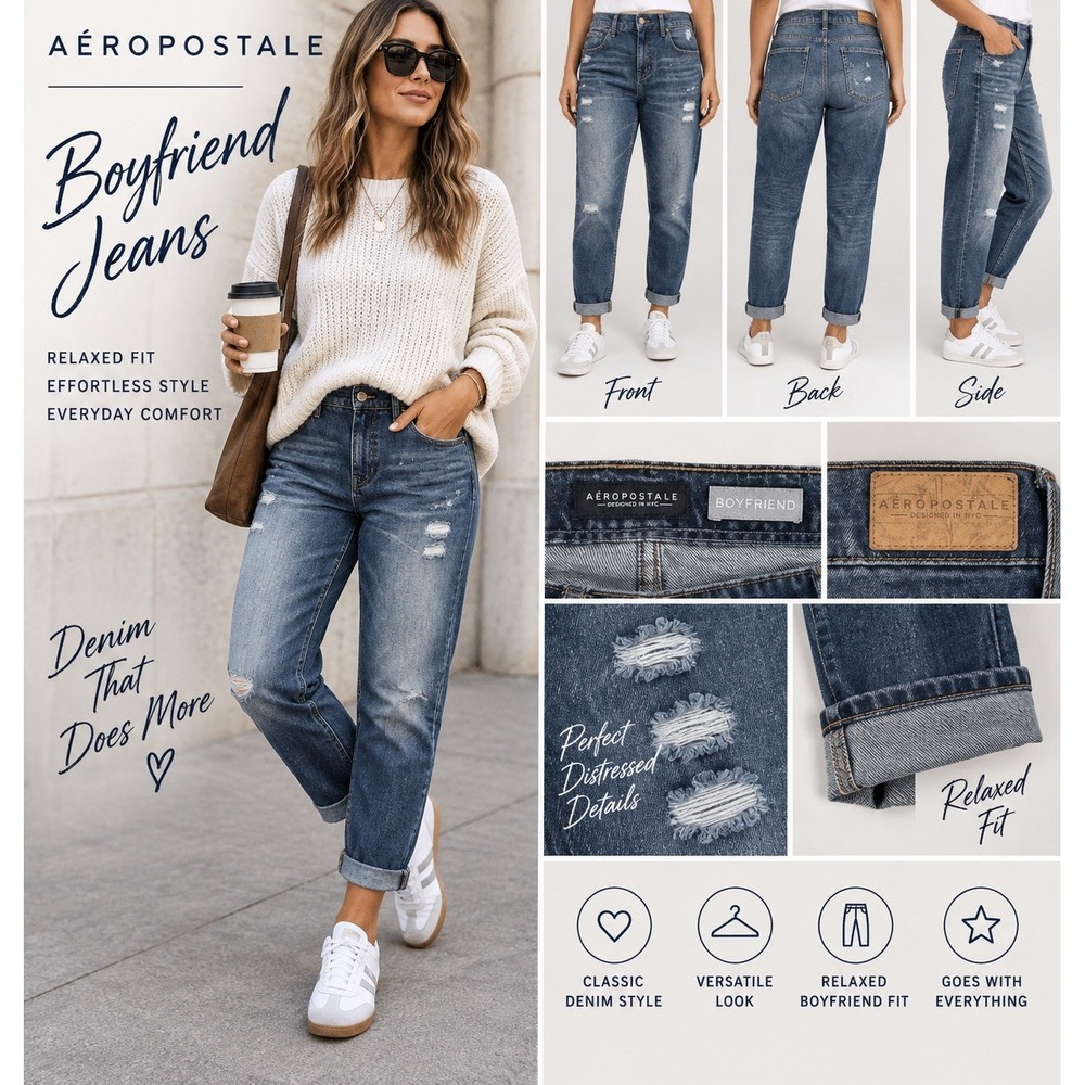 Y2K Boyfriend Jean Distressed Faded Blue Denim Womens 18 by Aeropostale
